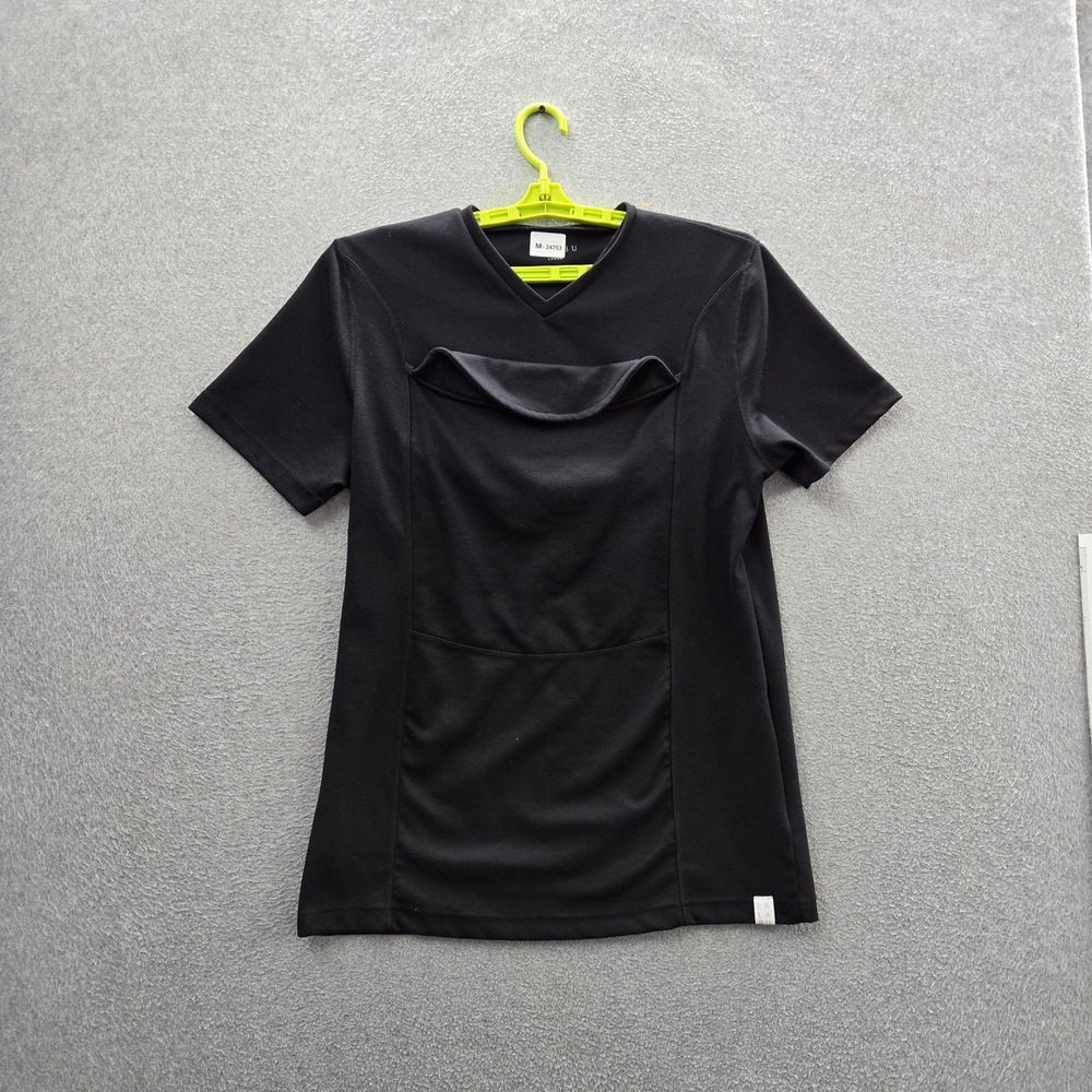 Lalabu Women Shirt LARGE Black Nursing Top V-Neck Pullover